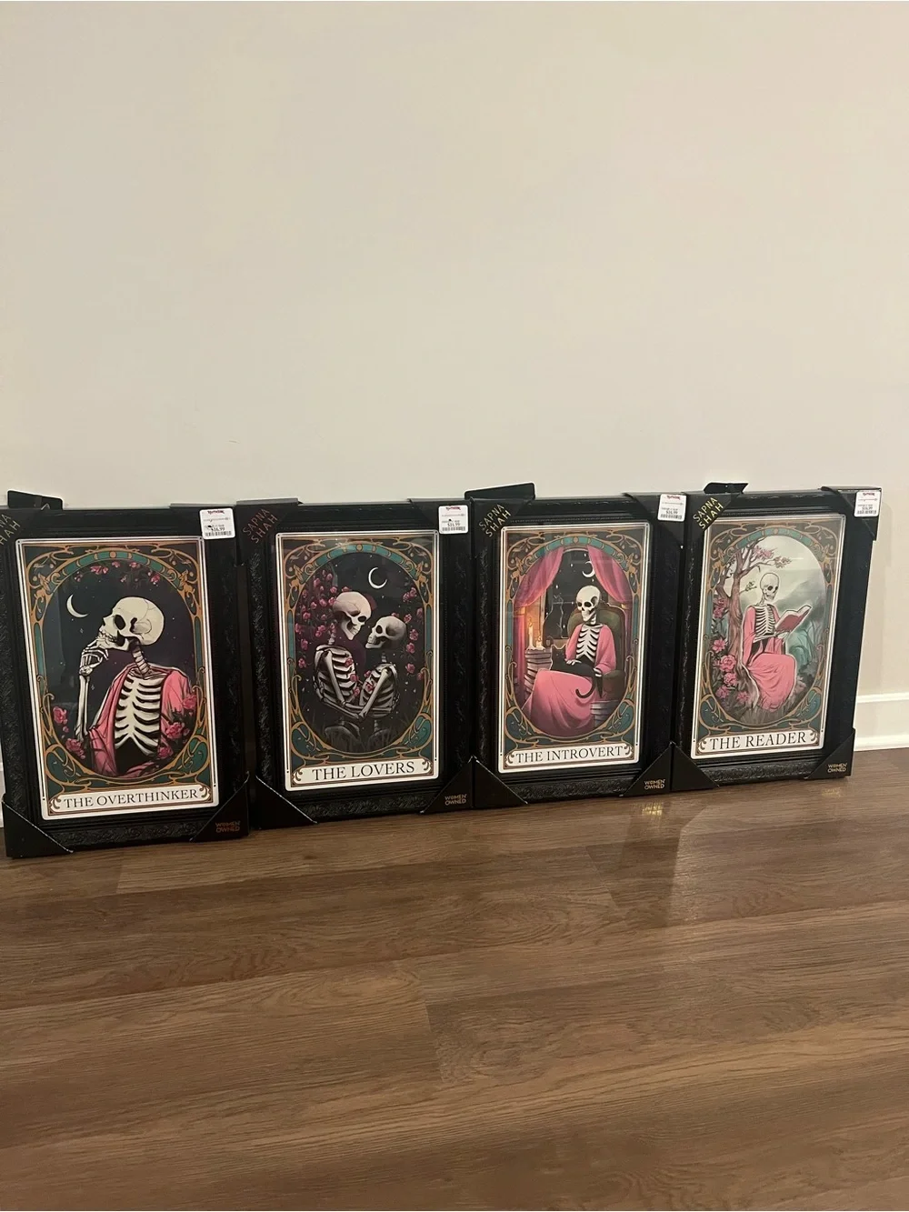 New Viral Sapna Shah Skeleton Tarot Framed Wall Art Set of 4